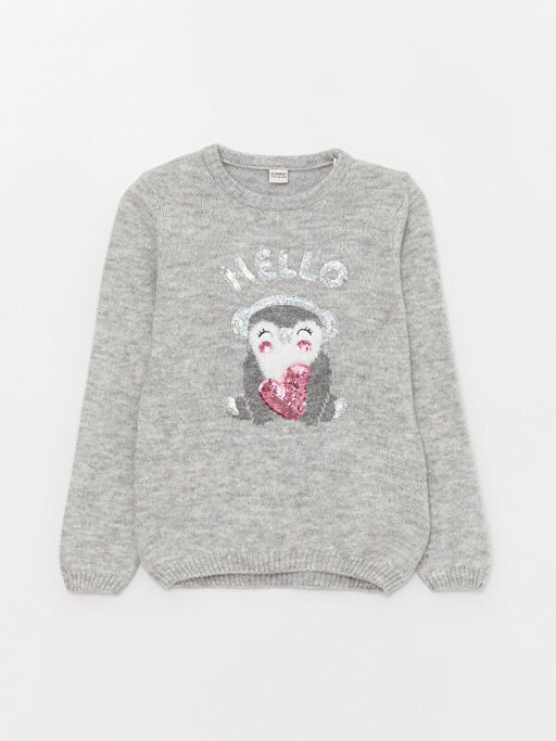 Bisiklet Yaka Desenli Uzun Kollu K?z ?ocuk Triko Kazak - Waikiki фото 2