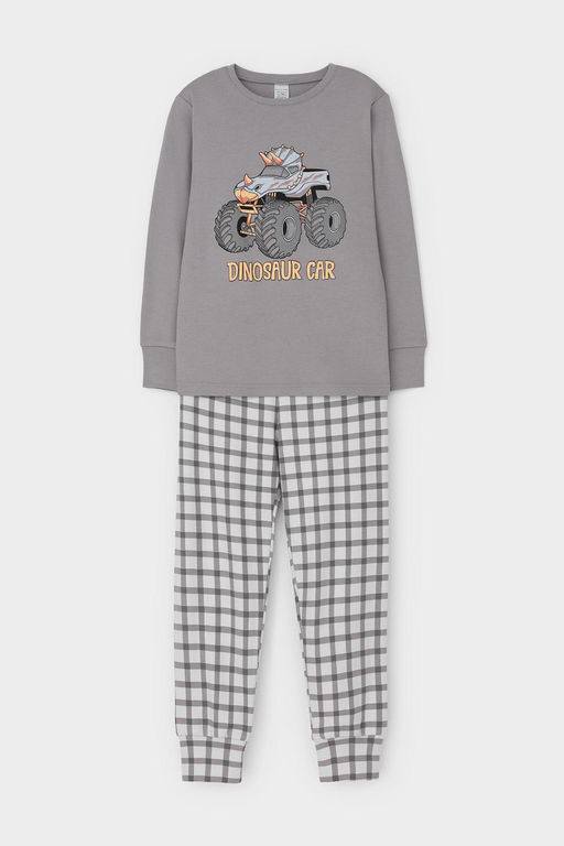 К 1541/холодный серый,клетка пижама дет