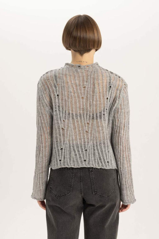 Кружевной свитер свободного кроя с полуводолазкой - Defacto фото 6