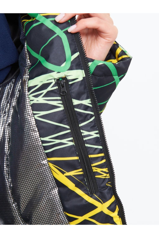 Акция -10%!!! М-155 Костюм зимний женский Принт черно/зеленый