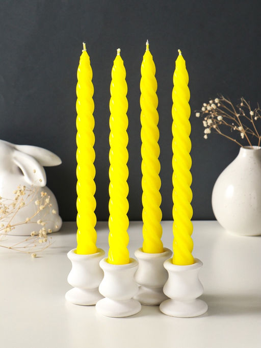 Набор свечей витых, 2.3×24.5 см, 5 ч, 50 г, 4 шт., жёлтый