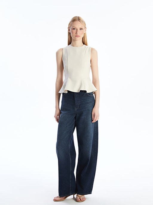 Bisiklet Yaka Peplum Bluz