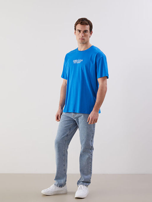 Bisiklet Yaka Bask?l? Penye Erkek Ti??rt