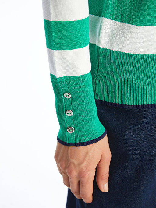 Bisiklet Yaka Renk Bloklu Kad?n Triko Kazak