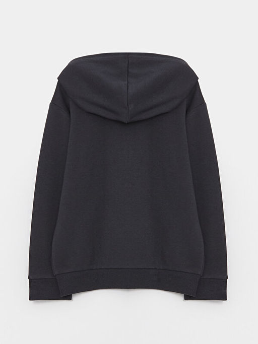 Kap??onlu Bask?l? Uzun Kollu Erkek ?ocuk Fermuarl? Sweatshirt