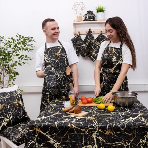 Фартук 70*90 с карманом и регулируемой бретелью, рогожка, 100% хлопок, Мрамор