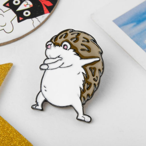 Цена за 2 шт. Значок Ёж хайп, бело-коричневый в чёрном металле