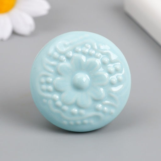 Ручка для шкатулки керамика, металл «Цветок», нежно-голубая, 4.4×4.4×3.4 см