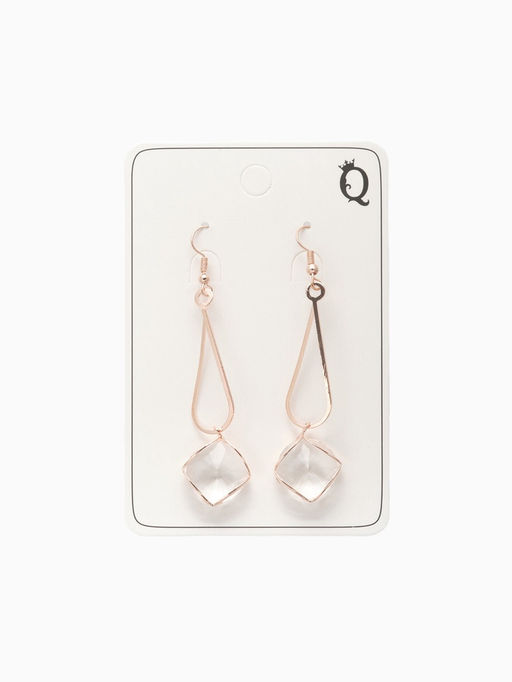 Серьги висячие со стразами Капля с ромбом, цвет белый в розовом золоте, 7.2 см
