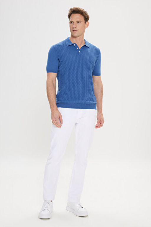Standart Fit Normal Kesim %100 Pamuk Jakarl_ Polo Yaka _ndigo Triko Ti__rt ET4924200003IND