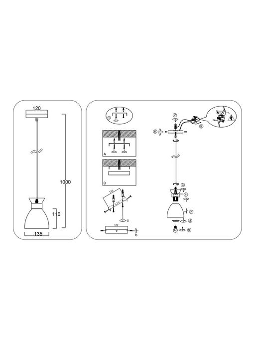 Светильник подвесной TR8465, 1хE27, 60Вт, d13 h100 см, белый