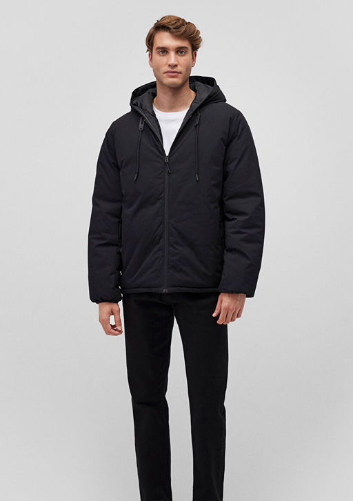 Kapusonlu Siyah Sisme Mont - Mavi фото 2