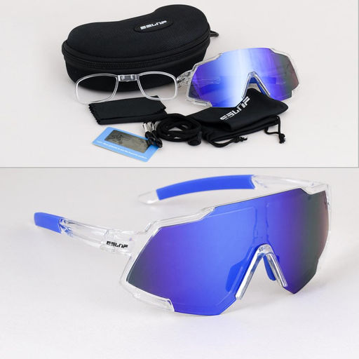 Очки спортивные солнцезащитные ESLNF. ударопрочные. Линза: HD POLARIZED-Зеркальная. Silicone переносица и боковые душки. Прозрачный-Синий /уп 50/ - ГалеонТрейд фото 2