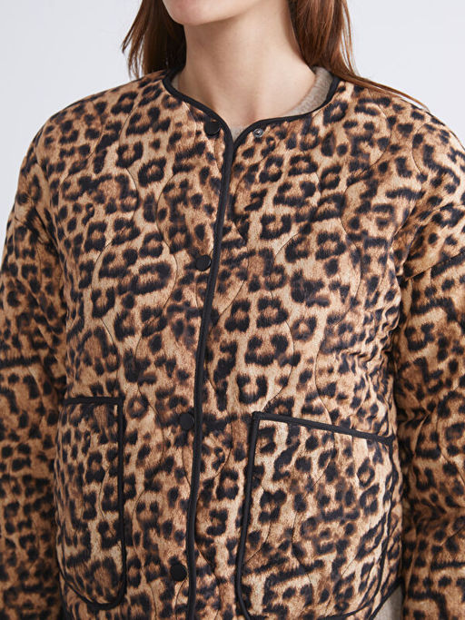 Bisiklet Yaka Leopar Desenli Kad?n Mont