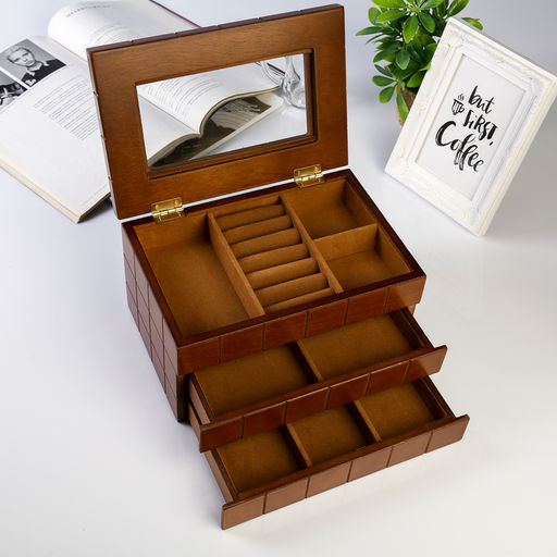 Шкатулка для украшений «Клетка», дерево, коричневая, 13.8×16.5×24 см