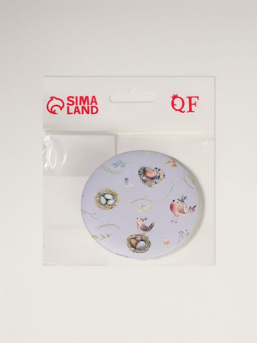 Зеркало складное «Птички», d=7.3 см, с увеличением х2, сиреневое