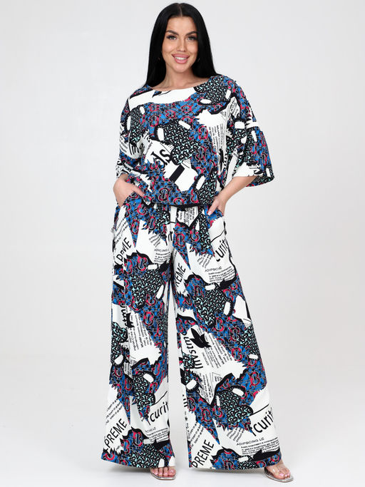 ЮЛИЯ-ЖК ЖЕНСКИЙ КОСТЮМ (Молочный/василёк) - А-дина фото 3