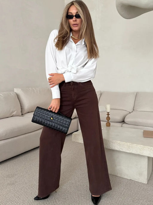 K13505 Джинсы Багги палаццо КОРИЧНЕВЫЙ