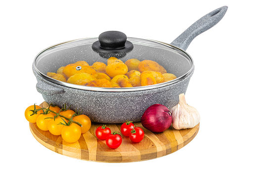 Сковорода глубокая 28 см ГАРМОНИЯ ВКУСА Серый мрамор С КРЫШКОЙ ф28, н/р, 50*29*12,5 см - Elan gallery фото 3