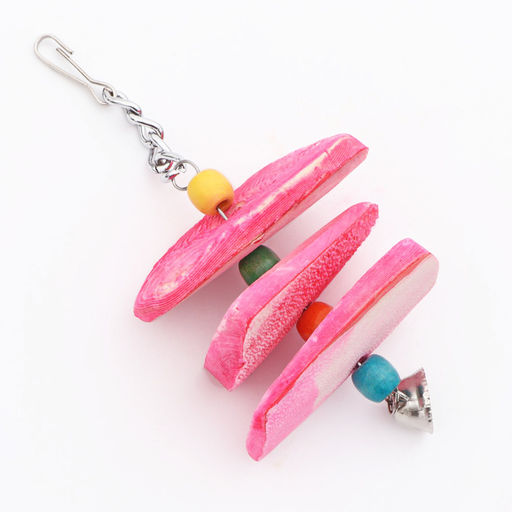 Игрушка для птиц с панцирем каракатицы и бусами, 14 х 6 см, розовая - Пижон фото 6