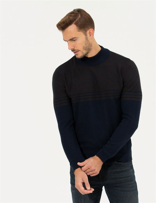 Lacivert Slim Fit Yar_m Bal_k__ Yaka Triko Kazak - Pierre cardin фото 2