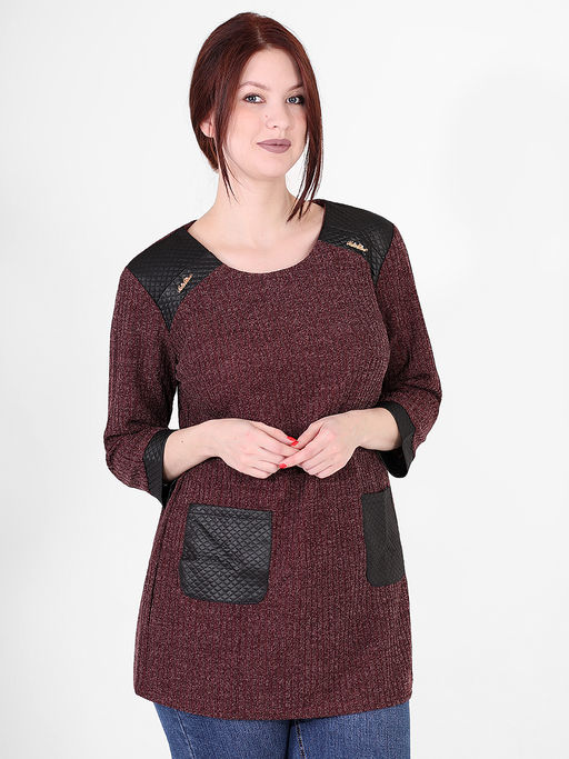 Туника с накладными карманами из экокожи