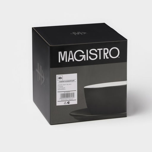 Набор чайный фарфоровый Magistro Matt black, 4 предмета: чашка 210 мл, 2 шт, блюдце d=14 см, 2 шт  фото 9