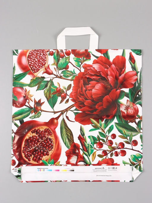 Цена за 25 шт. Пакет Цветок Граната, полиэтиленовый с петлевой ручкой, 45?45 + 3 см, 60 мкм