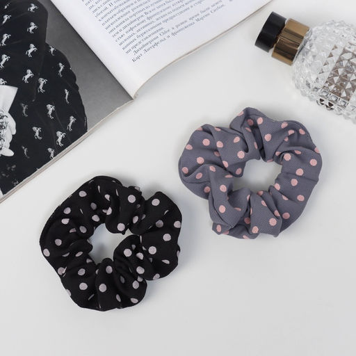 Цена за 6 шт. Резинки для волос «Орбита», набор 2 шт., горох колор, 10 см, чёрные, серые