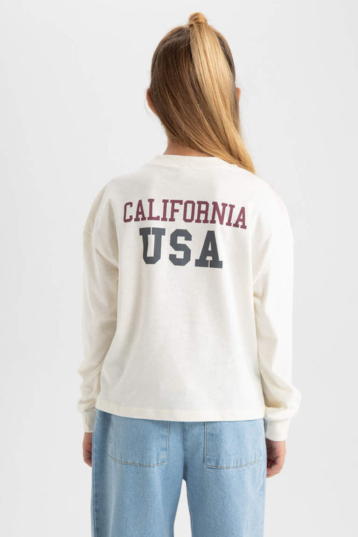 Футболка с длинным рукавом и круглым вырезом для девочек - Defacto фото 5