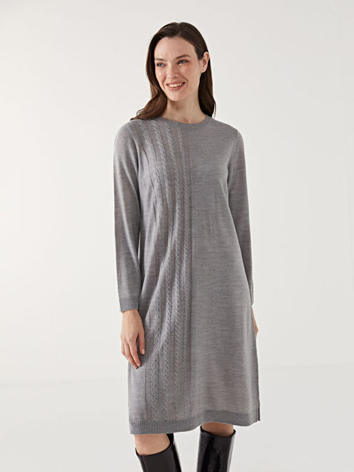 Bisiklet Yaka Dokulu Kad?n Triko Elbise