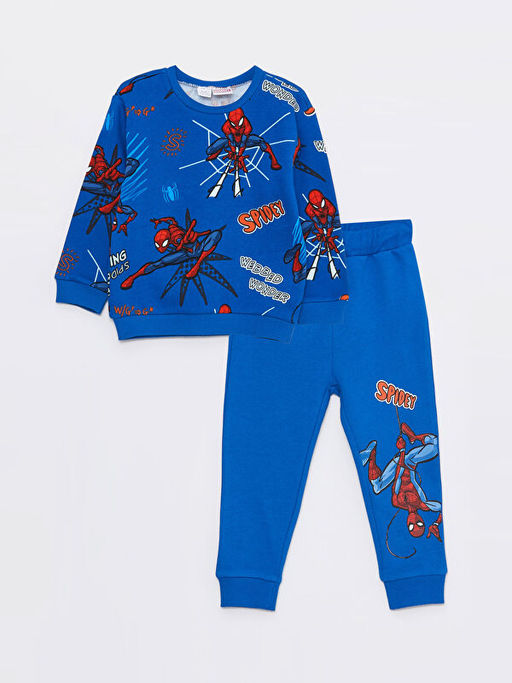 Bisiklet Yaka Uzun Kollu Spiderman Bask?l? Erkek Bebek Sweatshirt ve E?ofman Alt 2li Tak?m