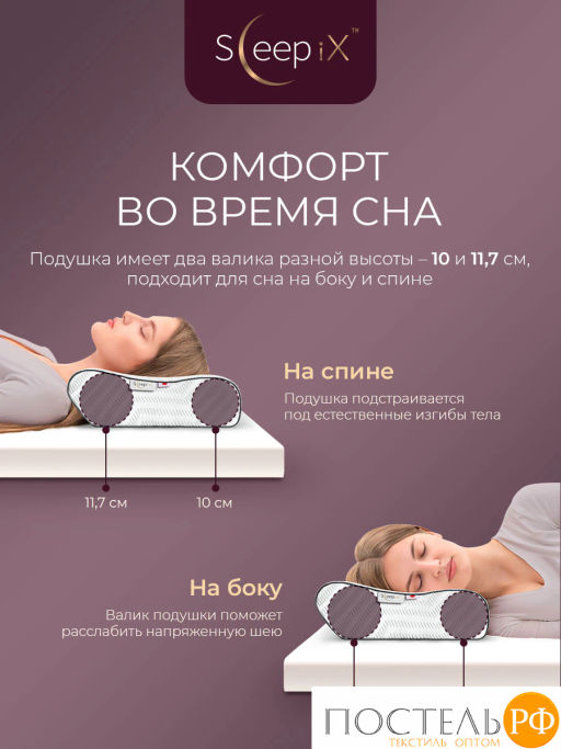 Подушка анатомическая SLEEPIX АМЕЯ ЭРГО КУЛ с охл.гелем, плстр/пенополиуретан, бел - Sleep ix фото 6