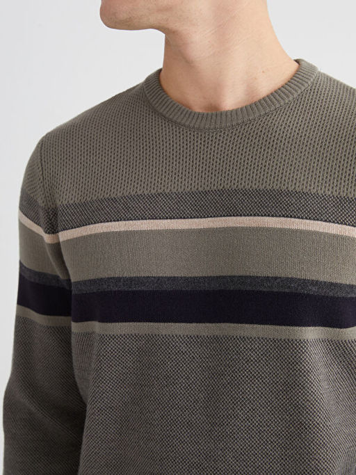 Bisiklet Yaka ?izgili Erkek Triko Kazak