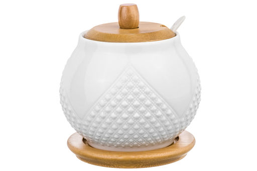 Сахарница 620 мл 11*11*12 см Ромбики + ложка + дер. крышка на дер. подставке - Elan gallery фото 9