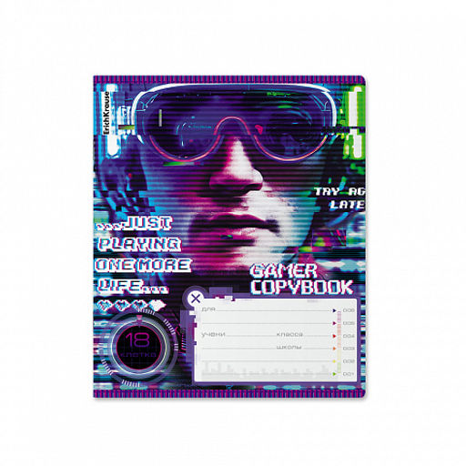 Цена за 10 шт. Тетрадь школьная ученическая ErichKrause Cyber Game, 18 листов, клетка (в плёнке по 10 шт.)_MIX-PACK фото 3