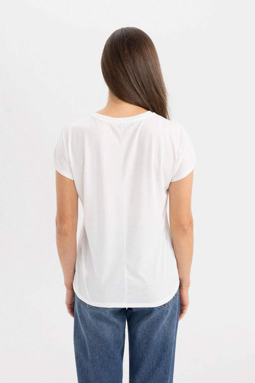 Футболка с коротким рукавом с круглым вырезом и принтом - Defacto фото 5