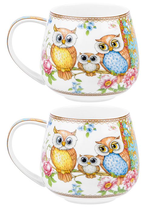 Набор 2 кружек 400 мл 13*10*8,5 см Совушки бочонок NEW BONE CHINA, фарфор - Elan gallery фото 6