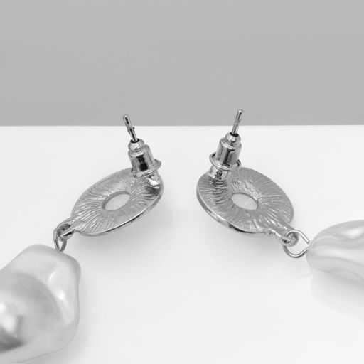 Серьги с жемчугом Абстракция крупная бусина, цвет серебро - Qf фото 2