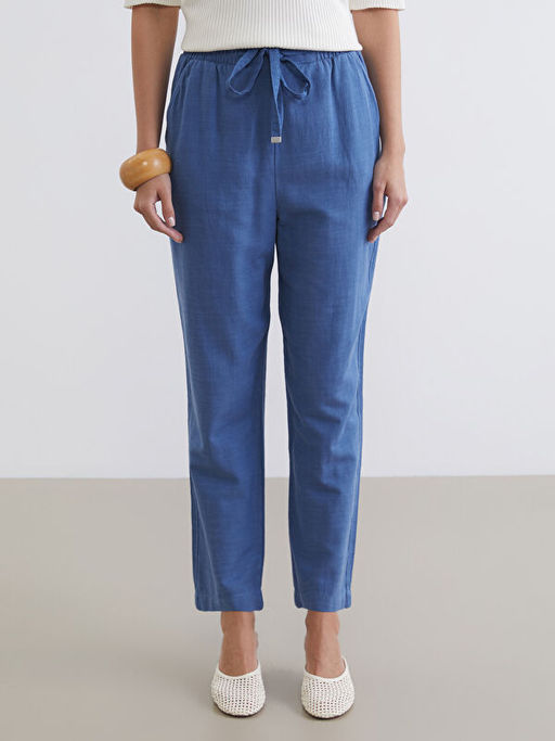 Beli Lastikli Keten Kar???ml? Kad?n Pantolon