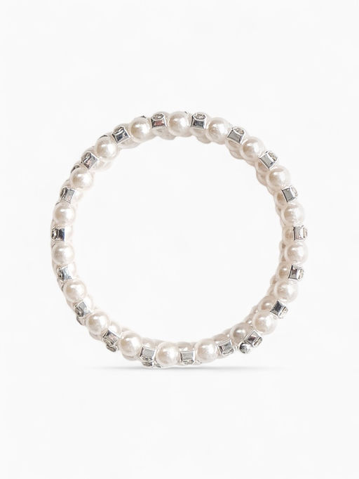 Браслет жемчуг Пружинка стразинки, шар №6, цвет белый в серебре, d=6 см