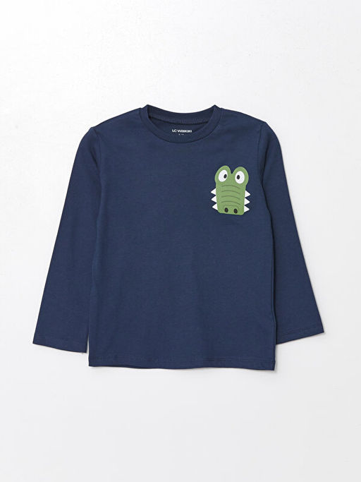 Bisiklet Yaka Uzun Kollu Bask?l? Erkek Bebek Ti??rt 2li - Waikiki фото 3