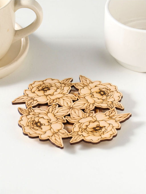 Цена за 2 шт. Подставка под горячее «Цветы», вид 3, 11см, можжевельник, фанера