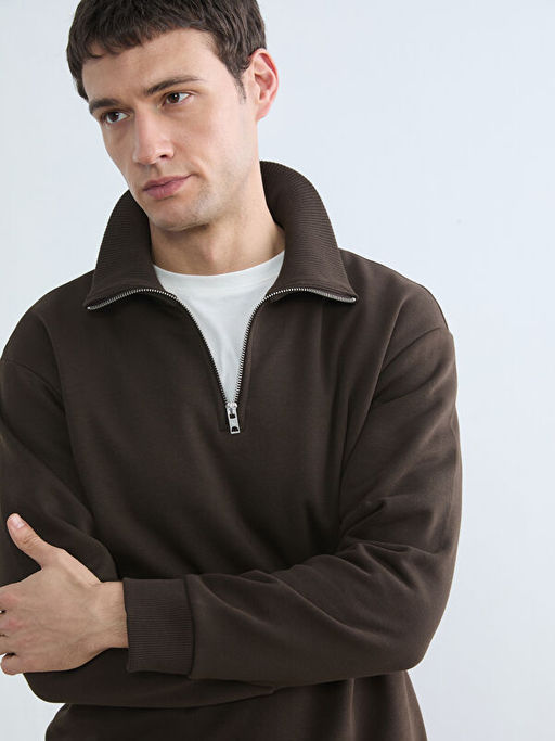 Dik Yaka Erkek Kal?n Sweatshirt