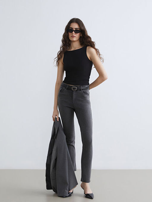 Y?ksek Bel Slim Fit Kad?n Jean Pantolon