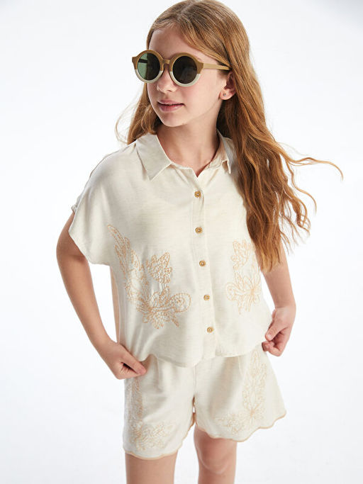 ?i?ekli Keten Kar???ml? K?z ?ocuk G?mlek