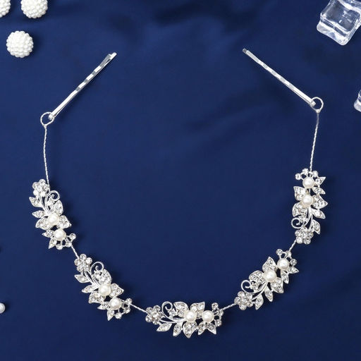 Аксессуар для волос «Джуди», лепестки, 26 см, серебро