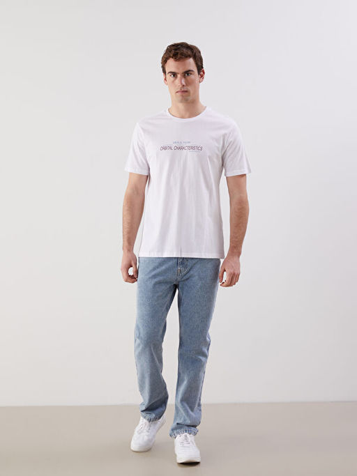 Bisiklet Yaka K?sa Kollu Bask?l? Penye Erkek Ti??rt