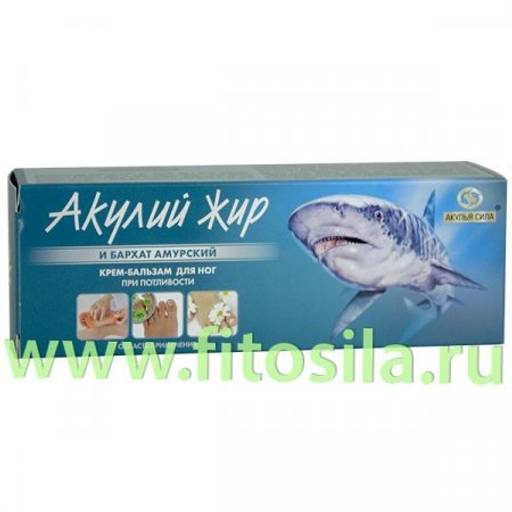 Акулий жир Бархат амурский крем-бальзам для ног и потливости, 75 мл, "Акулья сила"