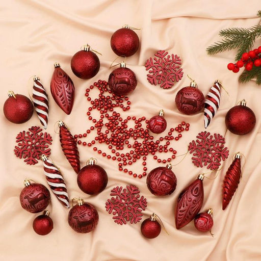 Ёлочные игрушки Чудесный день, новогодние, набор 27 шт., красный